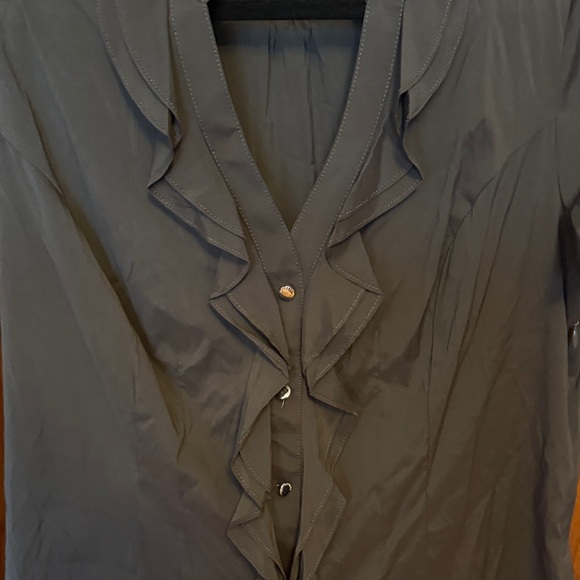 Express Charcoal Ruffle Front Blouse - Picture 3 of 6